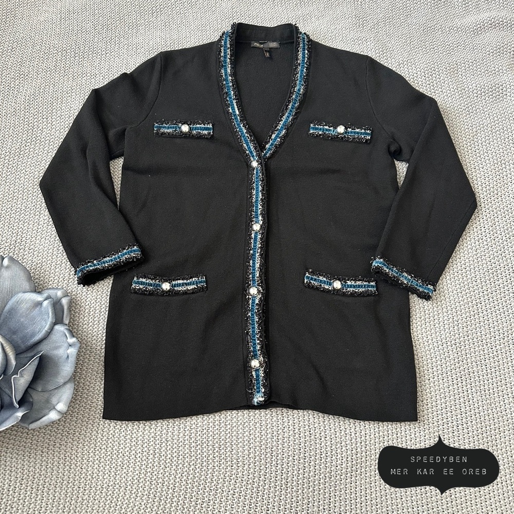MAJE Mystere Tweed-trimmed Cardigan 0/XS